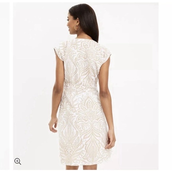 Ann Taylor LOFT Sheath Shirt Dress Sz 4P Linen Blend Button Front Paisley Beige - Picture 2 of 9